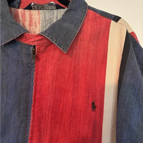 Vintage Polo by Ralph Lauren Men's Red, Blue, and Cream Zip-up Jacket - Picture 3 of 7